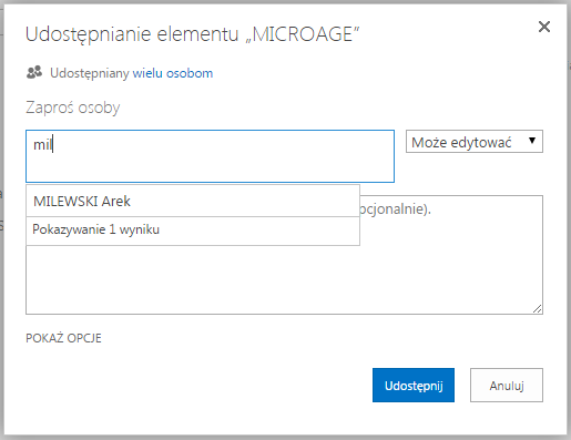 OneDrive udostępnianie