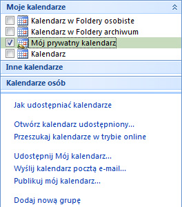 Dostępne ustawienia Kalendarzy